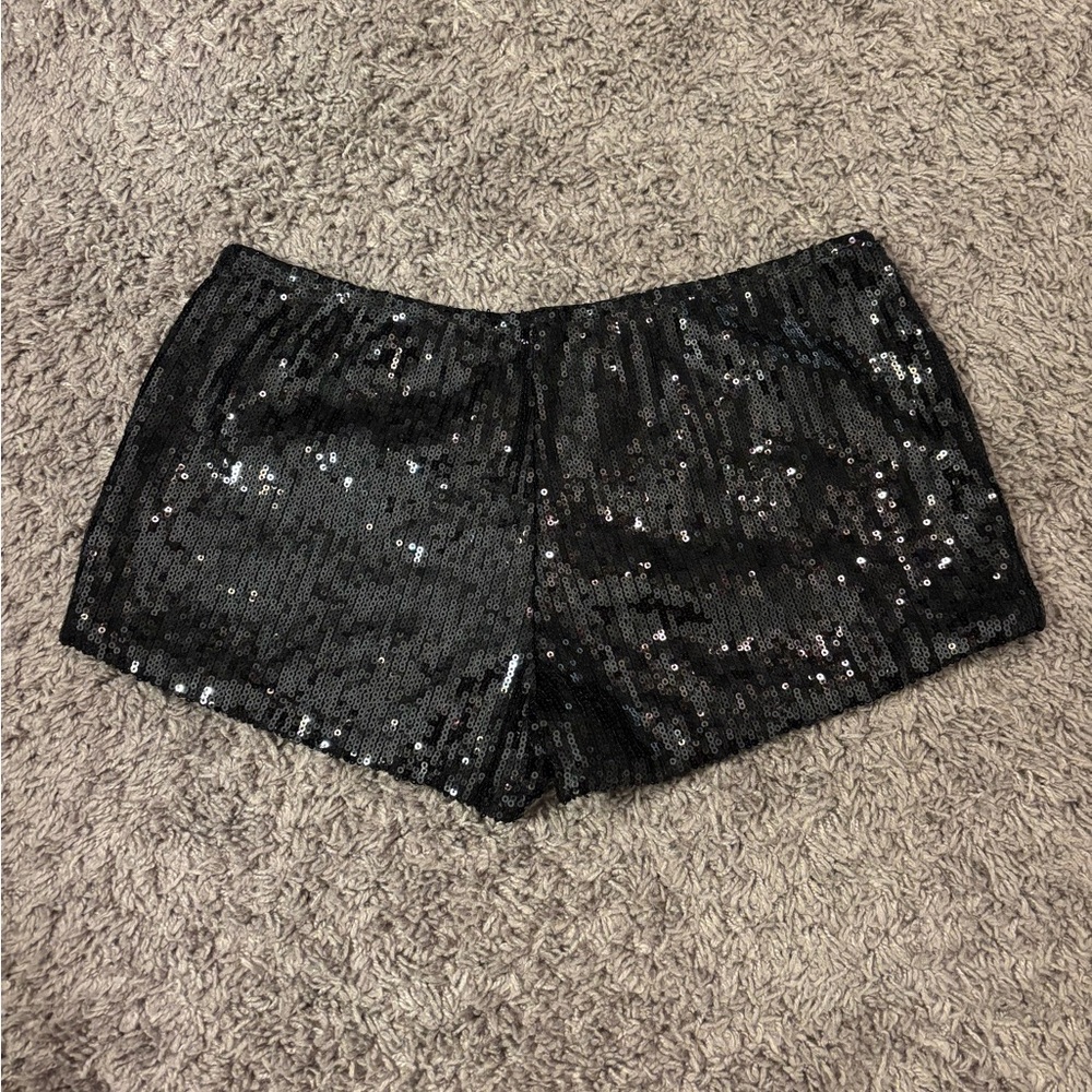 SOLD. Black Sequin Micro Shorts - Picture 2 of 4